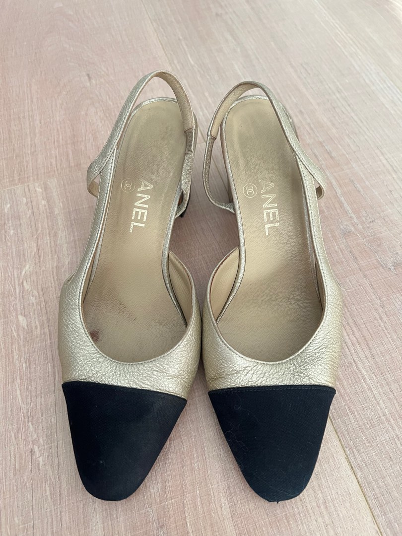 Chanel slingback cheap gold