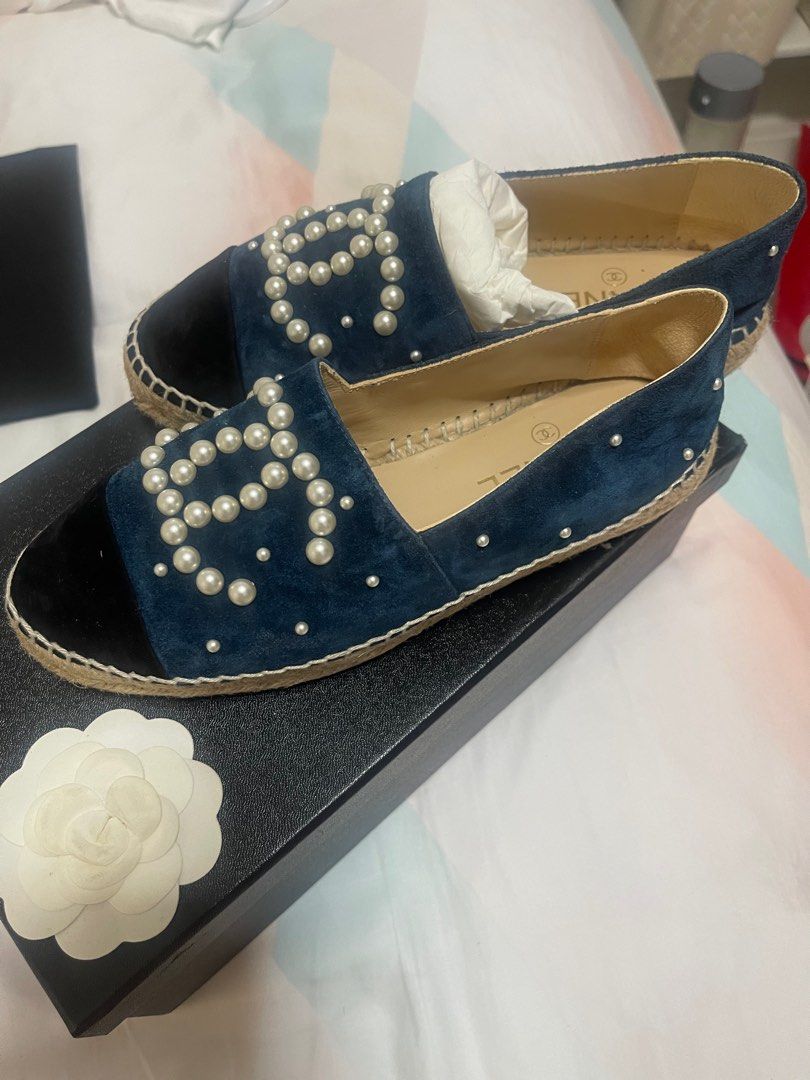 Chanel Suede Pearl Navy Espradrille, Luxury, Sneakers & Footwear on  Carousell