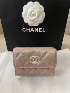 Chanel Trifold Compact Wallet in Beige Iridescent Caviar GHW S27