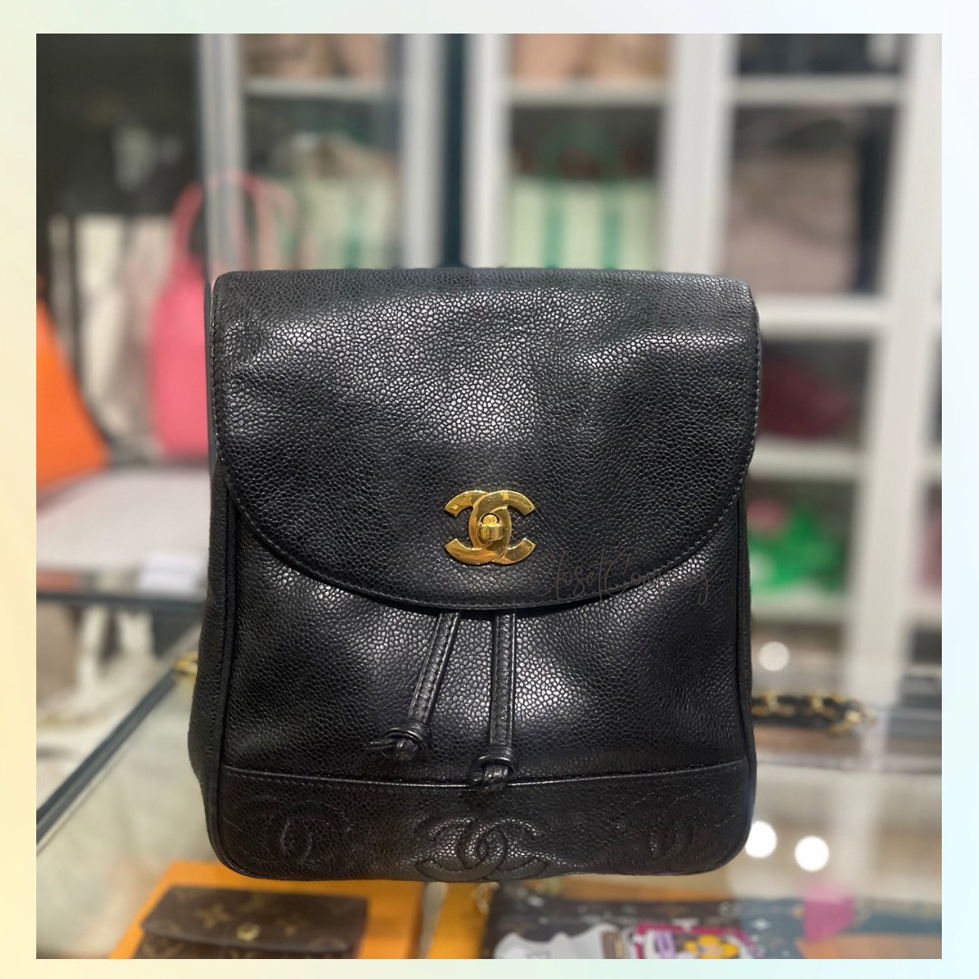 Chanel Vintage Triple CC Backpack in Black Caviar Leather and