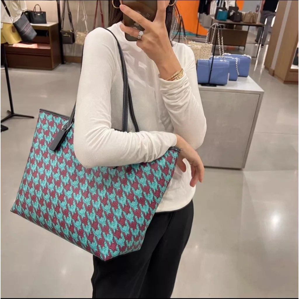 Coach City Tote With Houndstooth Print