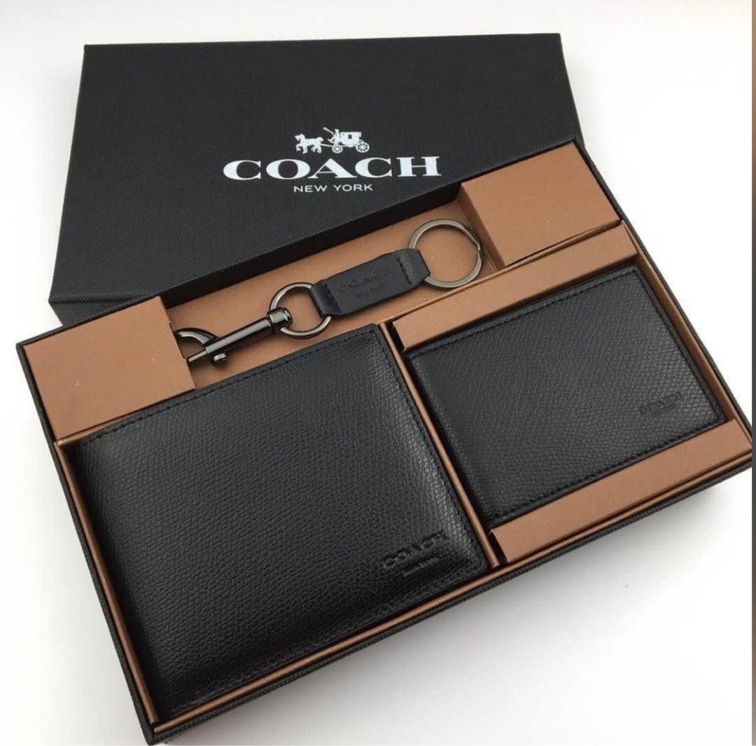 Coach Men Wallet gift set black short Wallet with name card wallet instock, Men's Fashion