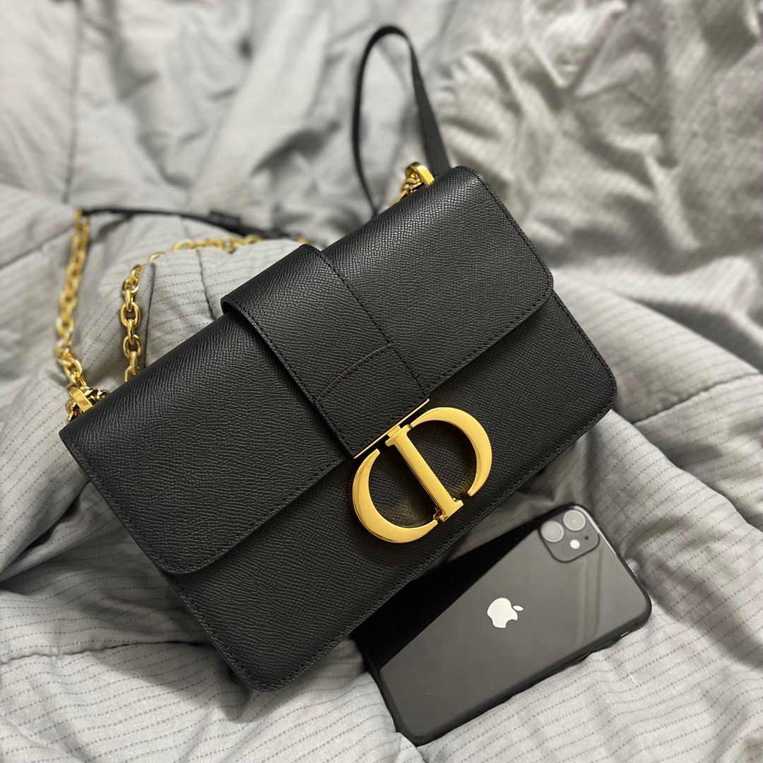 Dior Black Leather Montaigne 30 Flap Shoulder Bag