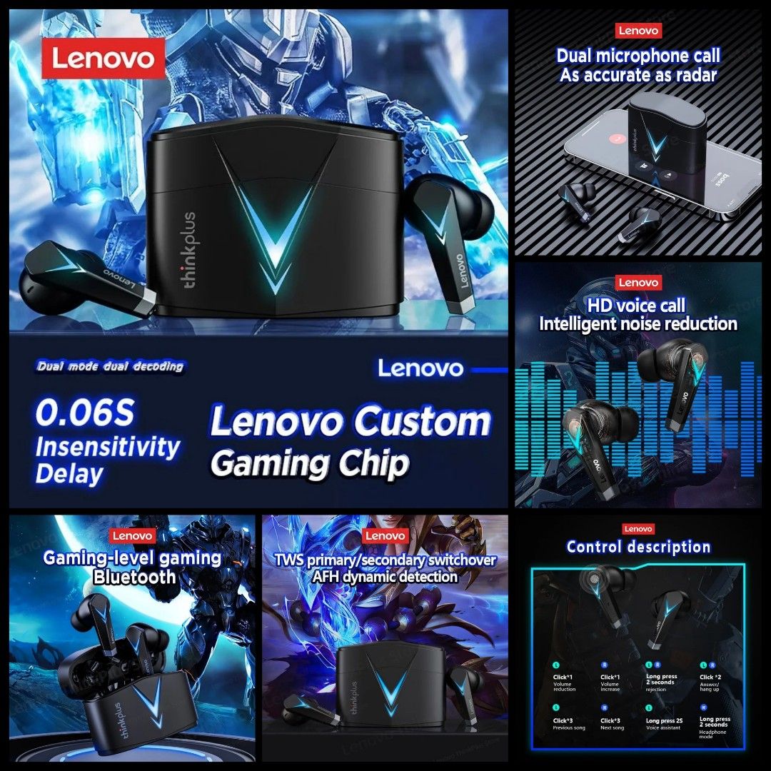 Lenovo LP6 TWS Gaming Earphones Wireless Bluetooth Headphones Low Latency