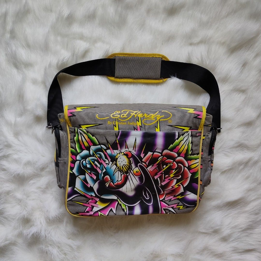 ED HARDY by CHRISTIAN AUDIGIER AOP Messenger Laptop Bag Men s