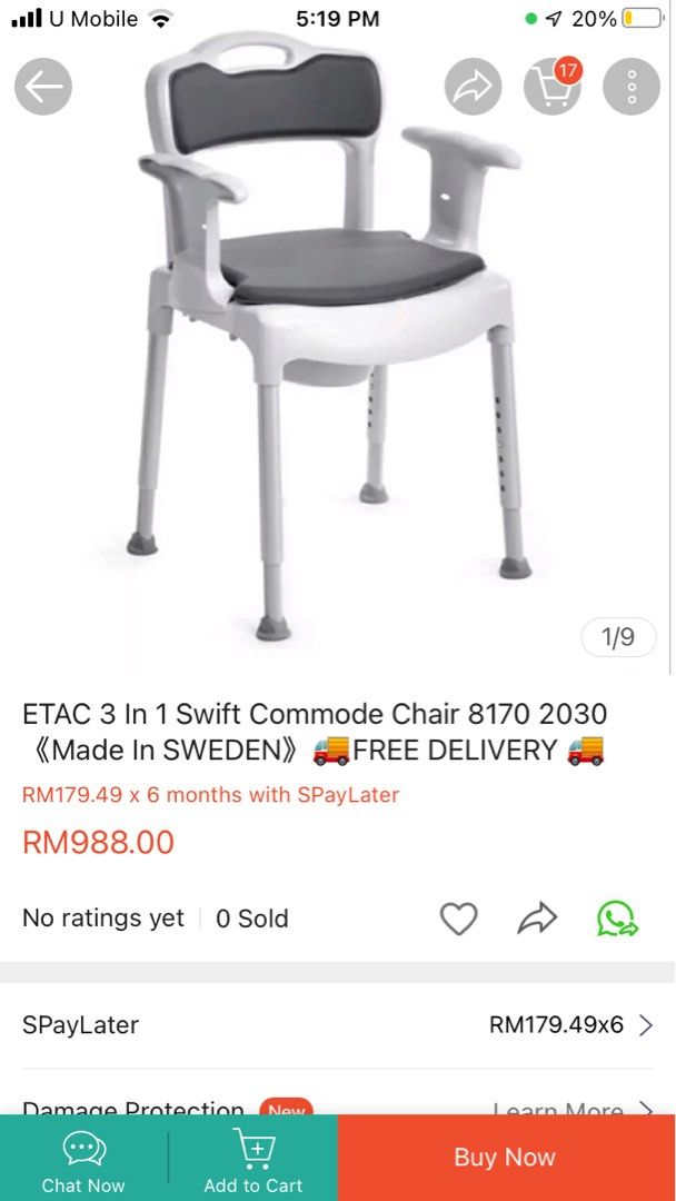 ETAC Commode Chair (JB), Health & Nutrition, Assistive & Rehabilatory Aids, Wheelchairs on Carousell