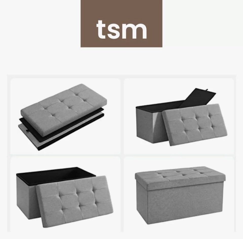 Fabric Linen Storage Bench Ottoman Storage Stool Foldable Bench