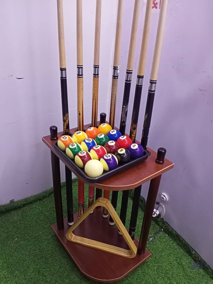 FOR SALE Brand-new Billiards 7 holes Wooden Cue Rack with Ball rack ...