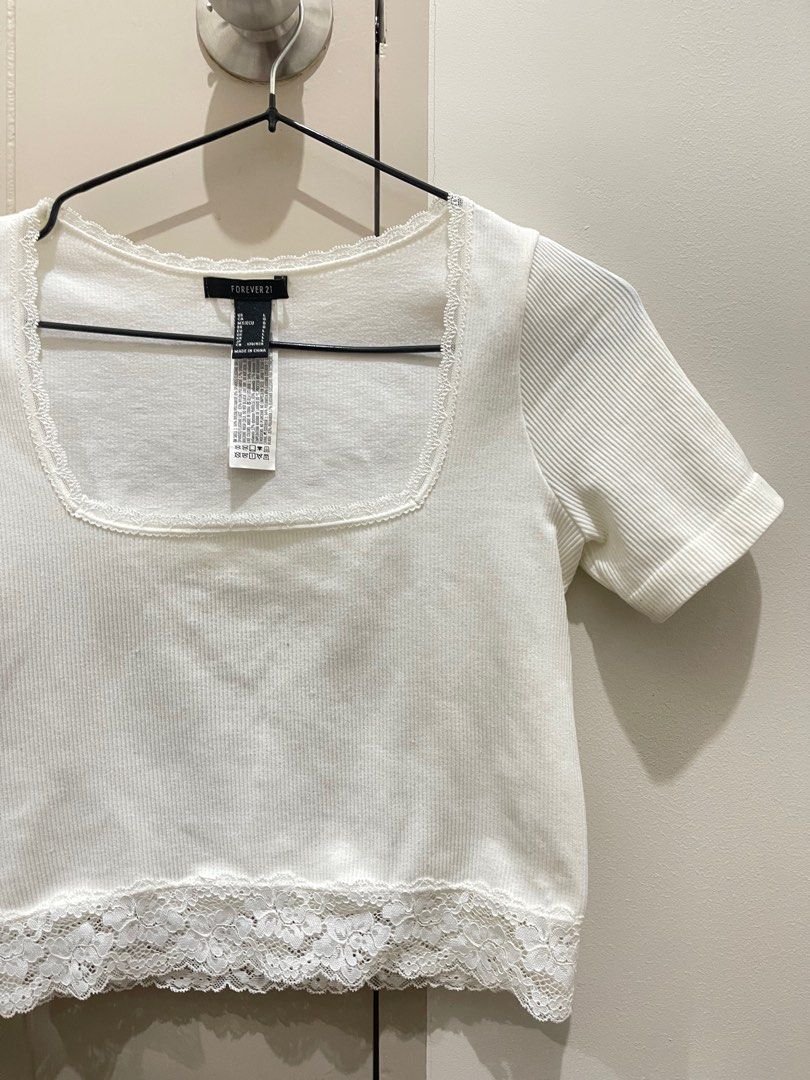 Forever 21 Square Neck Lace Ribbed Top (Category: Blouses) located in Manila. Submitted by iluvbiscoffcookie (Listing ID 1246707669, Image 2). Description: .