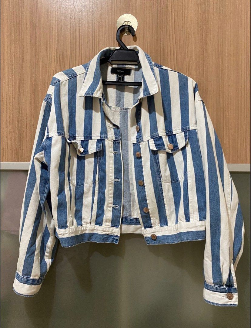Forever 21 top striped denim jacket