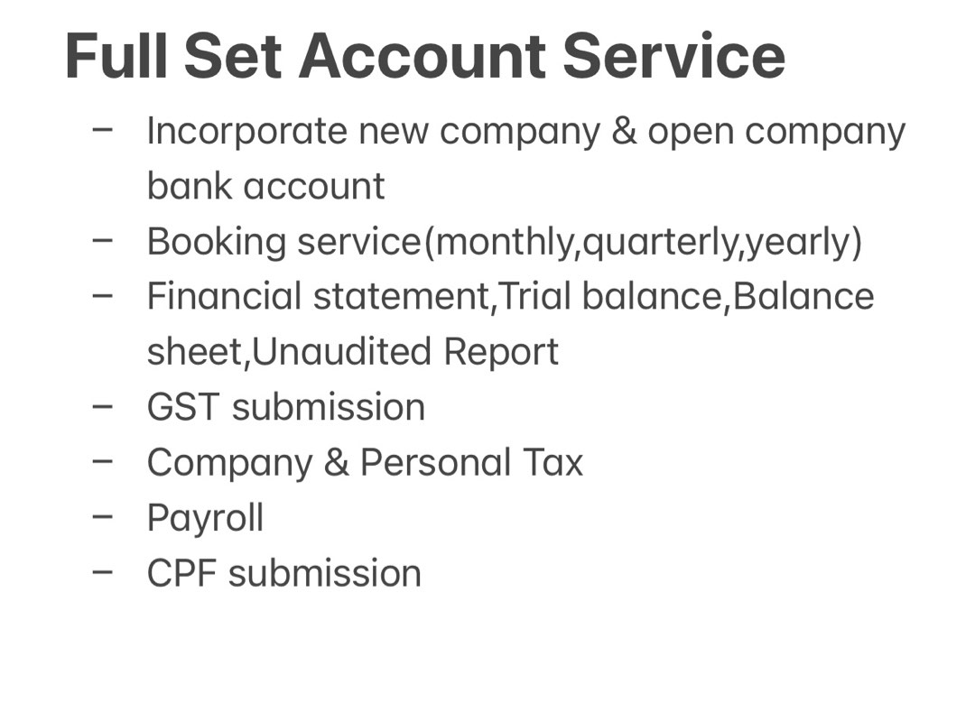 Full Set Account Services, Business Services, Admin, Finance, Legal on