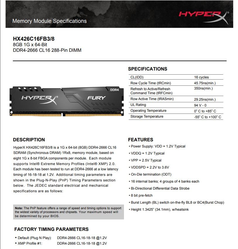 Hyperx fury 8gb store 2666mhz ddr4 cl16