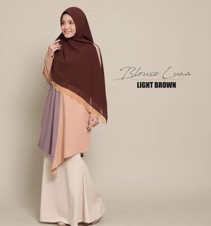 Hijab Galeria | Blouse Labuh Tunic Top | Luna Dwitone in Mustard & Grey