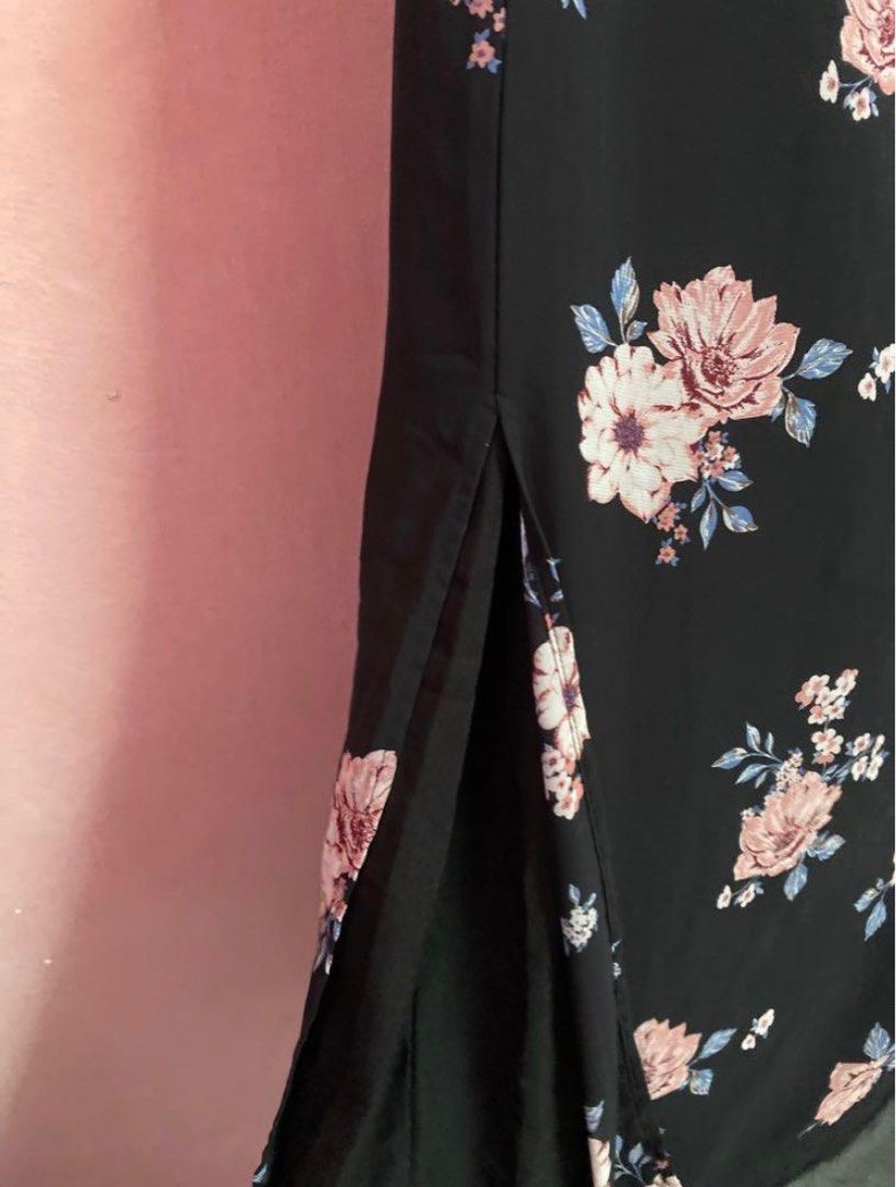 H M long maxi black floral skirt i added lining