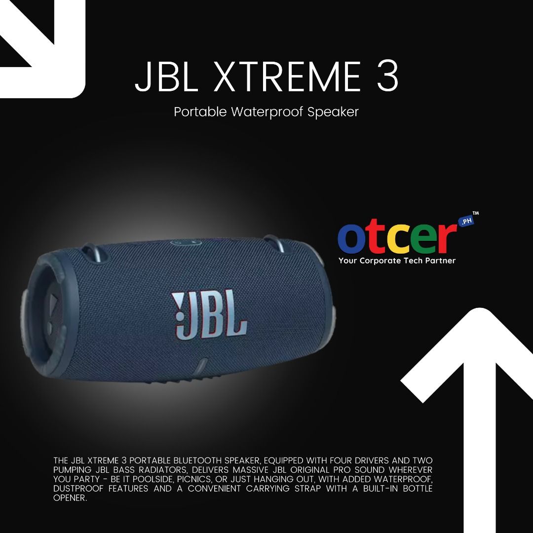 JBL Xtreme 3 (Category: Soundbars, Speakers & Amplifiers) located in Pasig City. Submitted by otcer.philippines (Listing ID 1246700655, Image 1). Description: Bring your music to life with the JBL Xtreme 3, priced at Php 16,999.00. Discover more at www.otcer.ph or call +63 919 839 9123. #JBLXtreme3 #BringMusicToLife #OtcerPH.