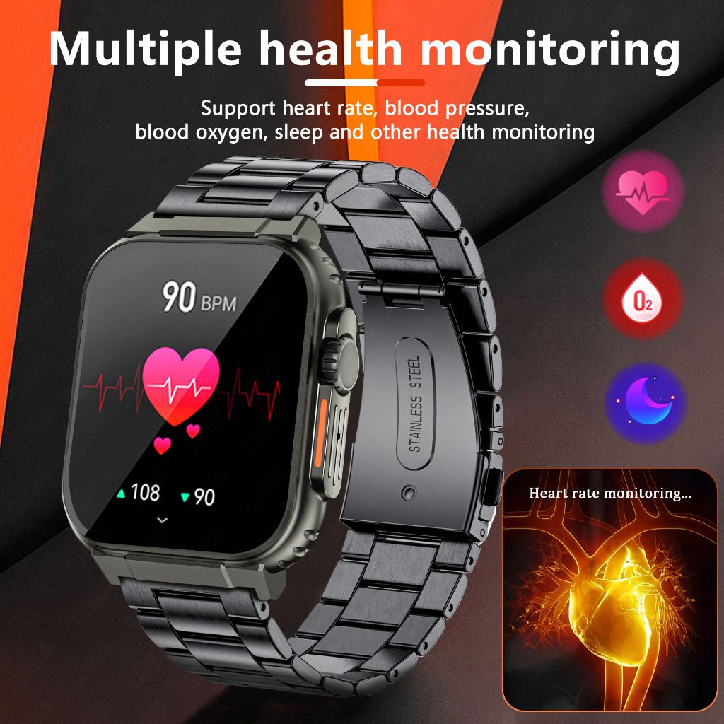 2.0 Big Face Smart Watch Bluetooth Call iOS Android Wrist Watches 100+  Multi Sport Modes GPS Track Recording Step Tracker Stopwatch Calorie  Counter Music Control AI Voice - Black 