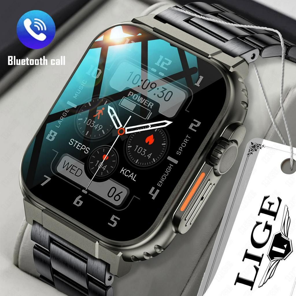 2.0 Big Face Smart Watch Bluetooth Call iOS Android Wrist Watches 100+  Multi Sport Modes GPS Track Recording Step Tracker Stopwatch Calorie  Counter Music Control AI Voice - Black 