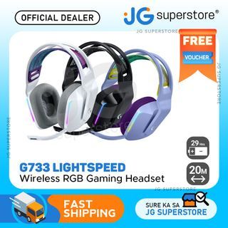 Logitech G733 Lightspeed Wireless Gaming Headset RGB Headphones with Adjustable Mic, 20 meter Range, 29 hour Battery Life, Memory Foam Pads (White, Lilac & Black) | JG Superstore