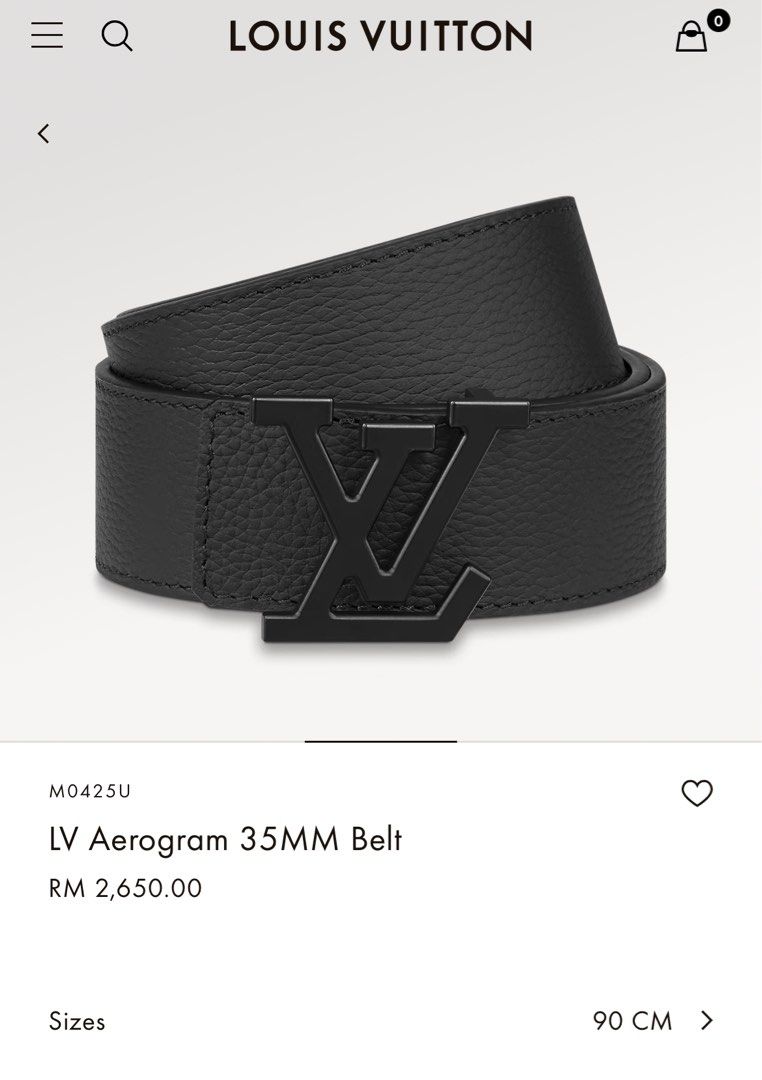Louis Vuitton LV Aerogram 35mm Reversible Belt, Black, 90