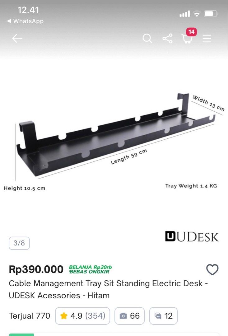 Meja kerja - electric adjustable desk (bisa naik turun), Perabotan