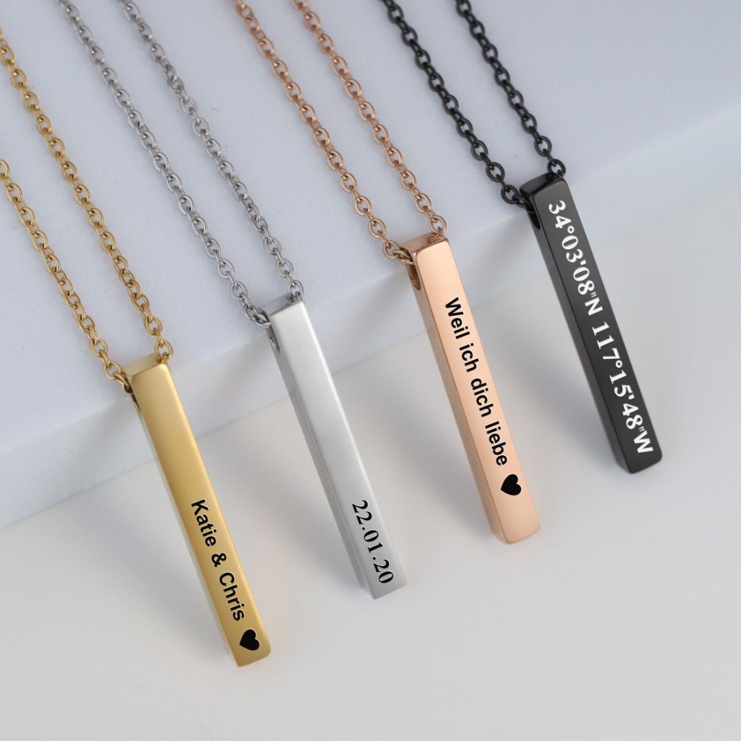 Vertical bar name necklace cheap