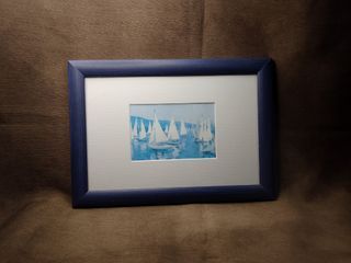midnight Blue Wooden Print Art Deco "Sailing bOats "