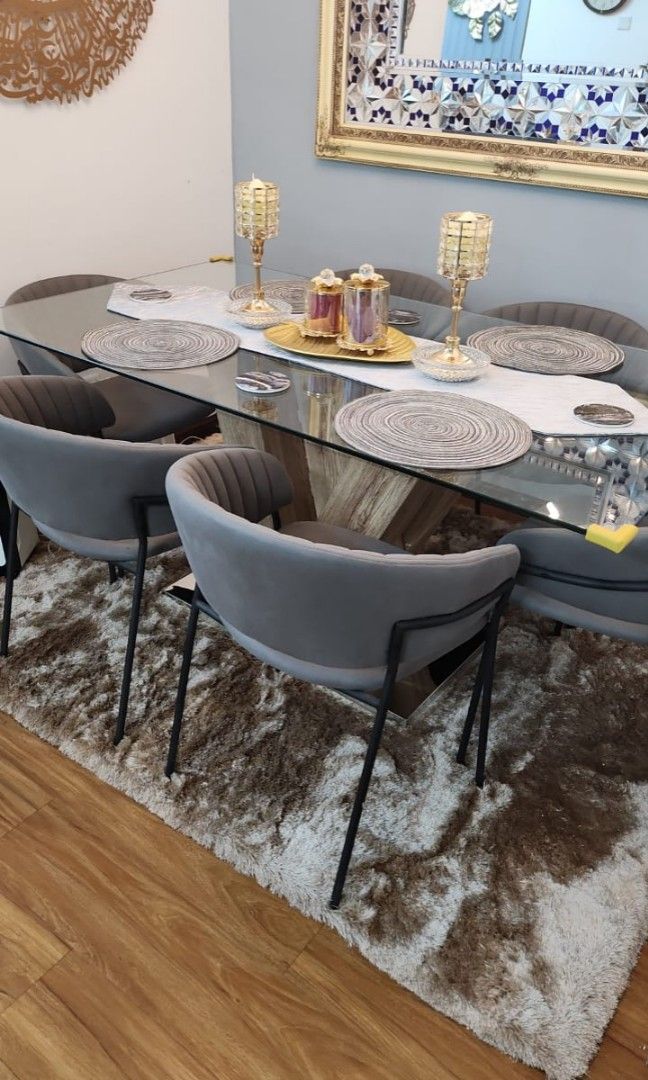 Glass top dining on sale table with 6 chairs