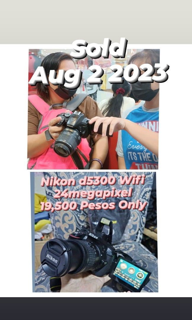 Nikon d5300 Flipscreen Wifi 24mp.. (Category: Cameras) located in Caloocan City. Submitted by mr.carlo_dslr_laptop (Listing ID 1245553055, Image 1). Description: Nikon d5300 Flipscreen Wifi 24mp.. New arrival Pm kana beshy.. 19,500 Only.. No issue.. Set na po ito..Ready to Use tignan mo sa Photos ung Kasama.. Location - Monumento Pick up Area Caloocan city Monumento...