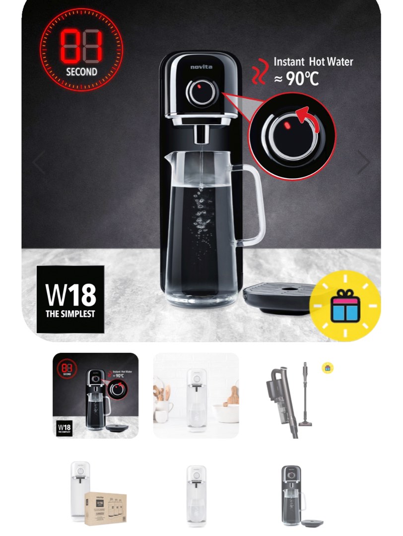 Novita W18 Tankless Water Dispenser (Black), Furniture & Home Living