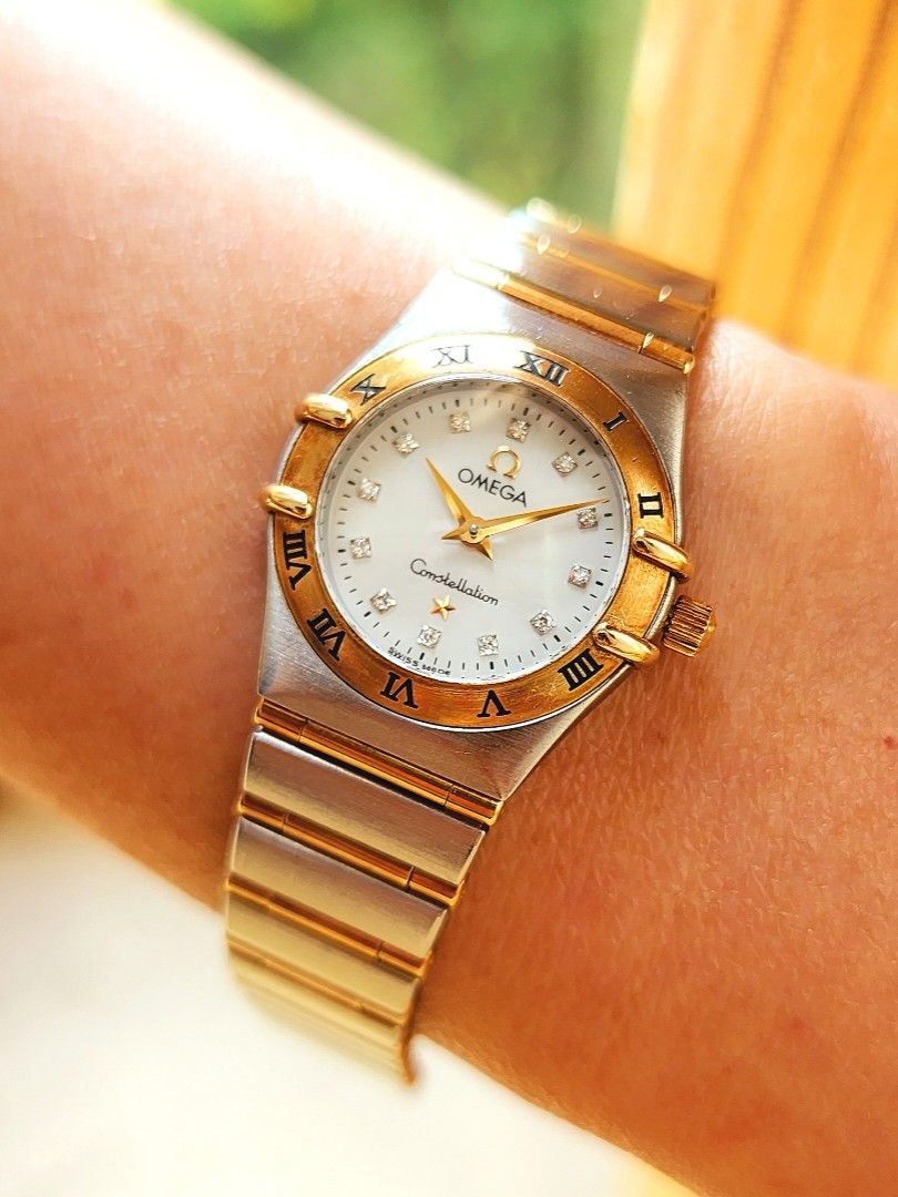 Omega Constellation Diamonds Mother of Pearl Dial Gold Steel Mini Ladies Quartz 23mm Women s Fashion Watches Accessories Watches on Carousell