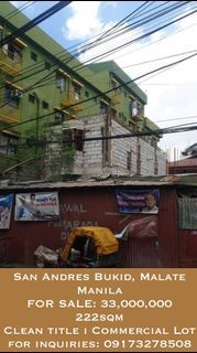 **one away**  San Andres Bukid, Malate Manila Commercial Lot 222sqm