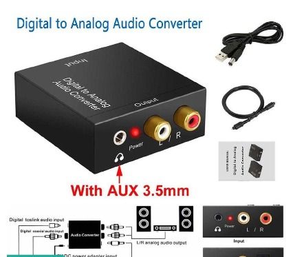 HIFI DAC Amp Digital To Analog Audio Converter Decoder 3.5mm AUX RCA  Amplifier Adapter Toslink Optical Coaxial Output DAC 24bit