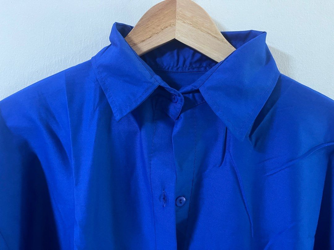 Electric blue shirt dress deals