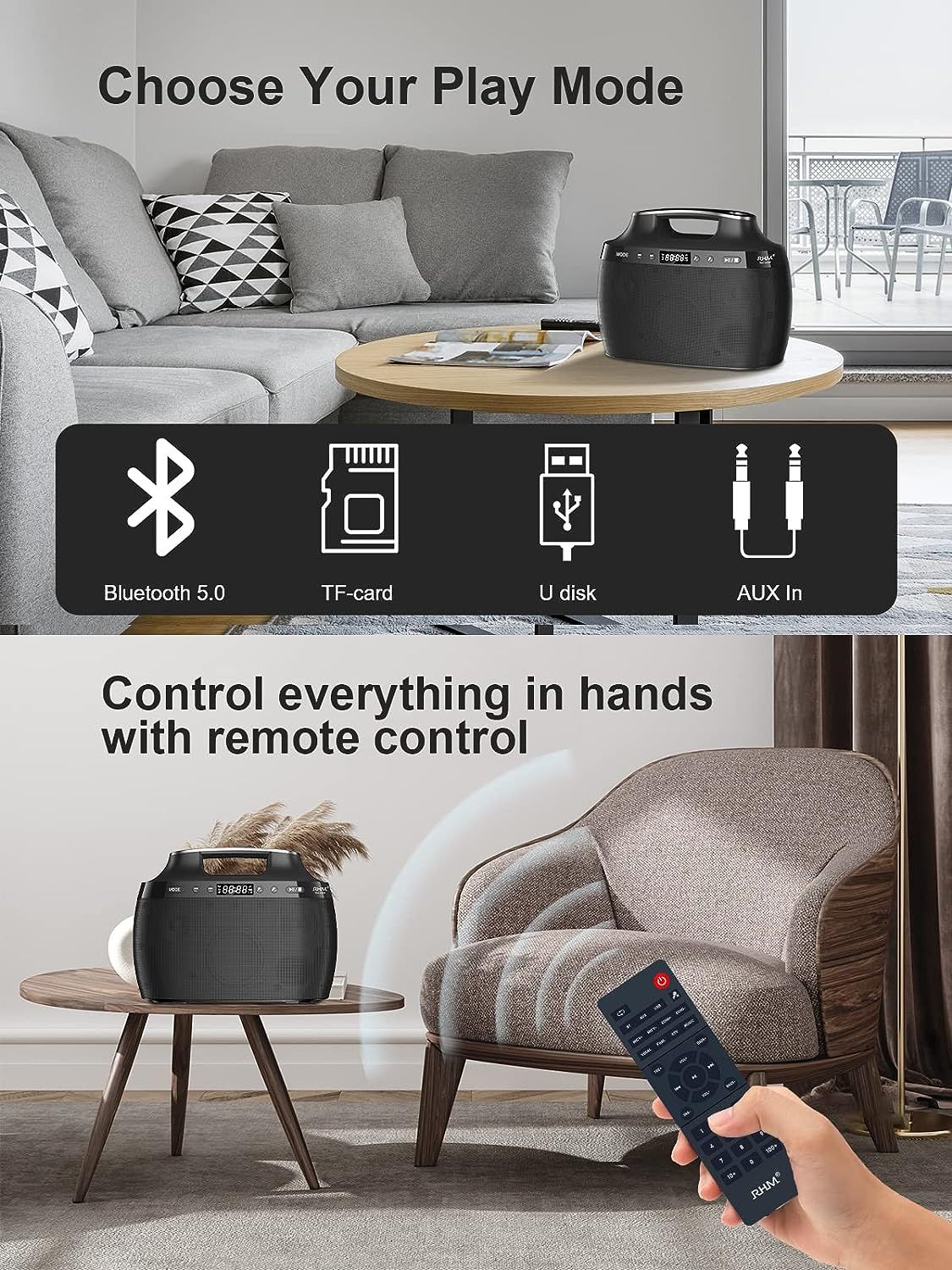 RHM K999 Karaoke Machine with 2 Wireless Microphones & Echo/Treble/Bass