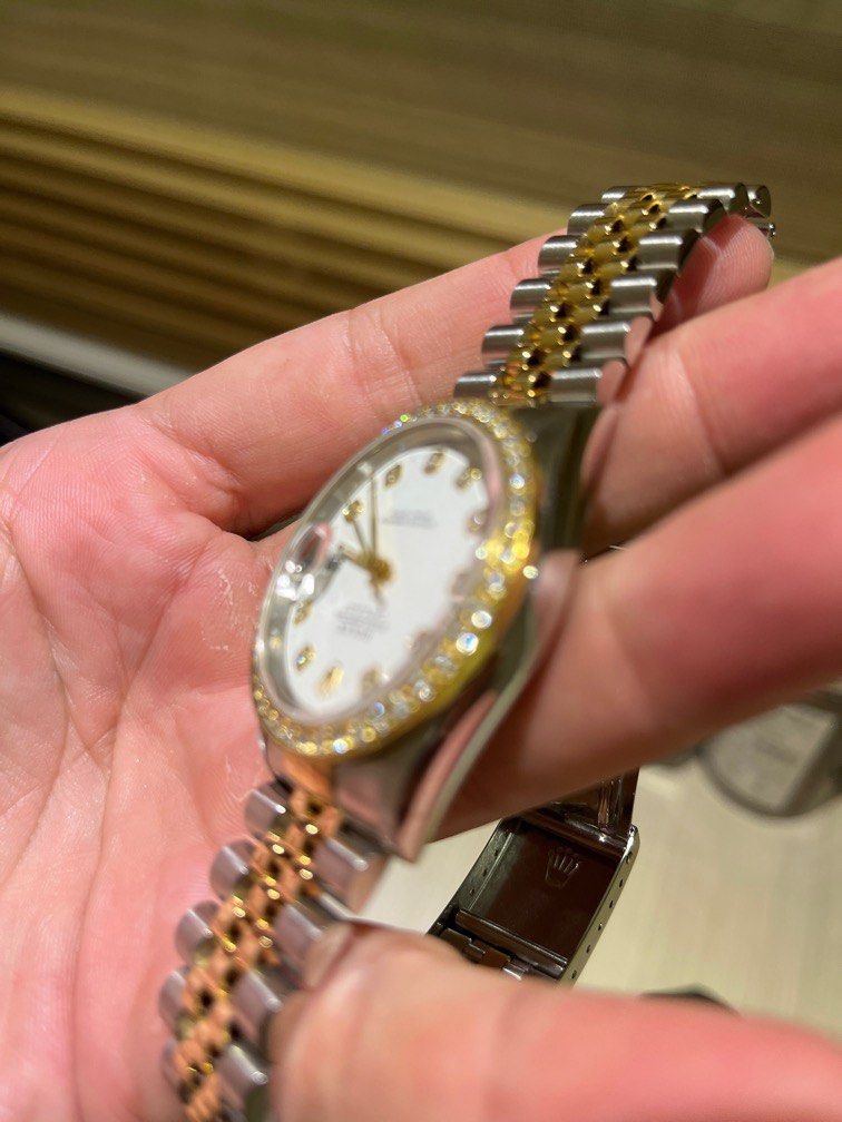 rolex 36mm two tone datejust with diamond bezel