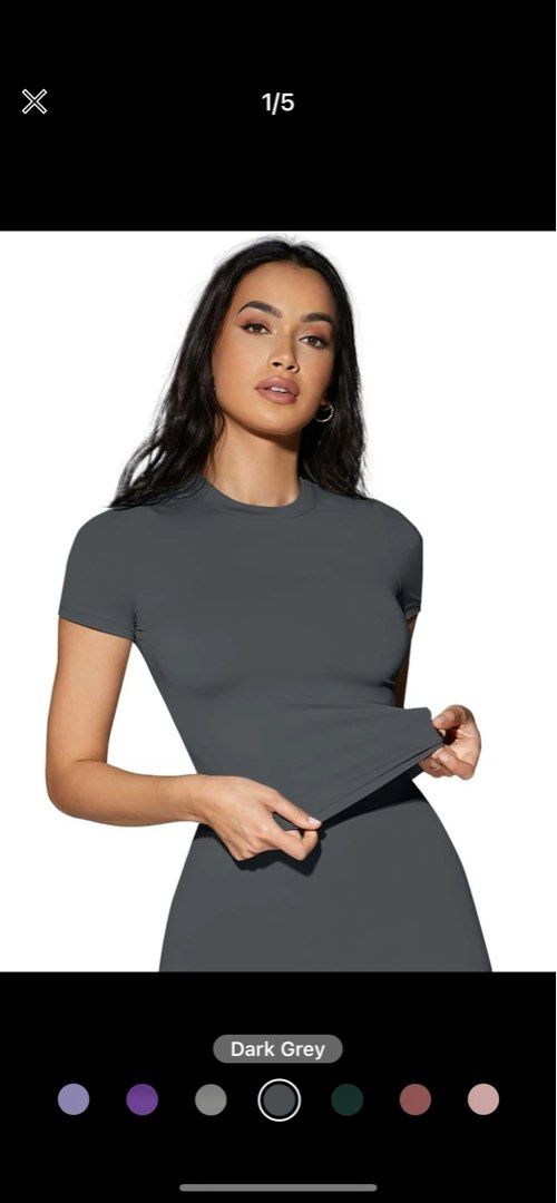 shein bae solid fitted tee XS grey skims dupe, Women's Fashion, Tops,  Shirts on Carousell