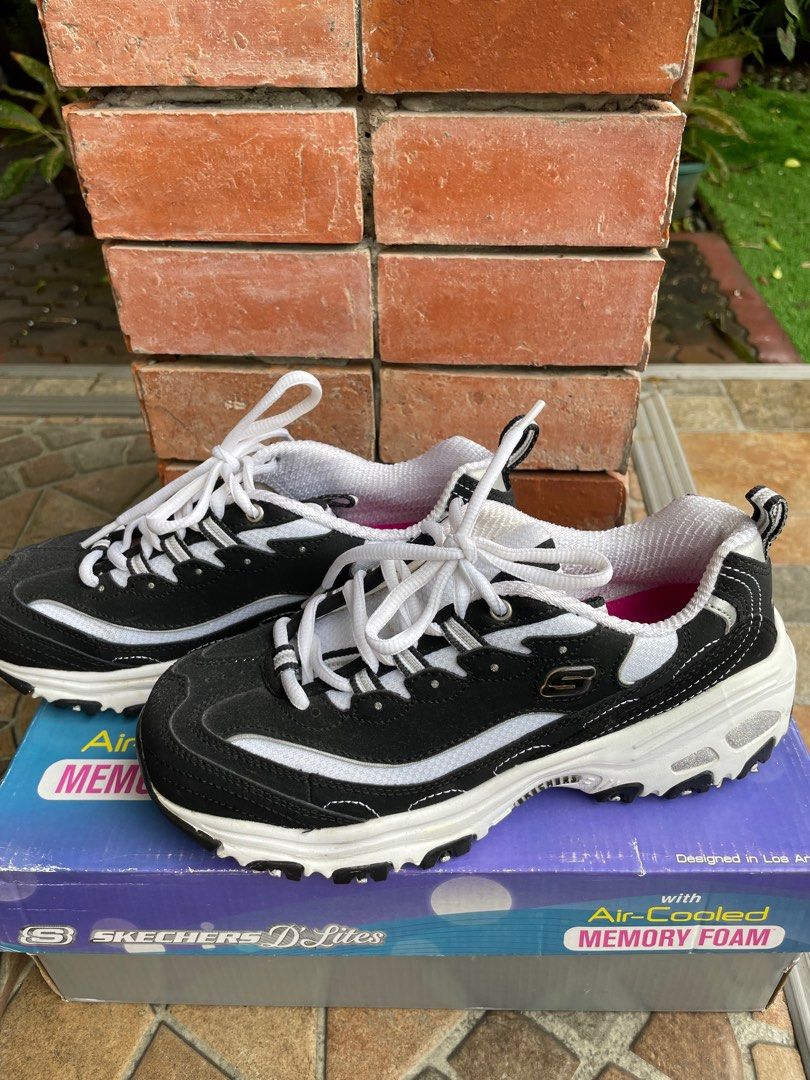 Skechers D Lites Black White Women s Fashion Footwear