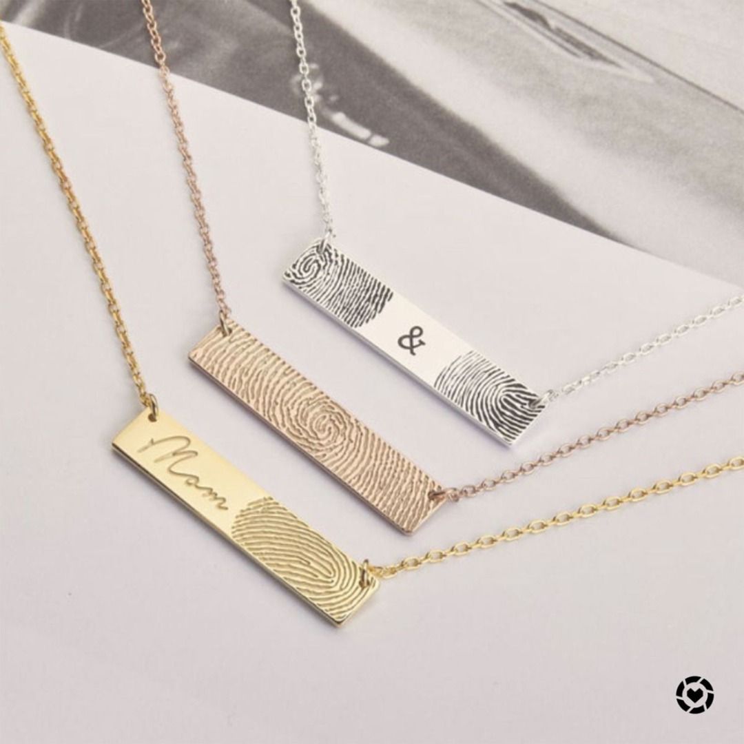 Sleek Rectangle Fingerprint Necklace Personalized Fingerprint Pendant Rectangle Silver Fingerprint Engraved Silver Necklace Custom Gift