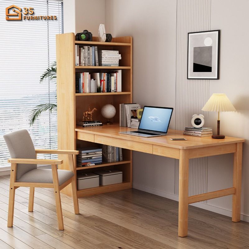 Simple study cheap table with bookshelf