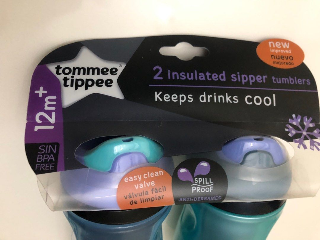 2 PK Tommy Tippee Non-Spill Insulated Toddler Tumbler Cup 12+M Blue & Purple