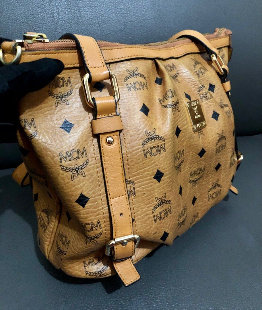 SUPER SALE WELL USED MCM COGNAC BAG MEDIUM SIZE L 13 xH 9
