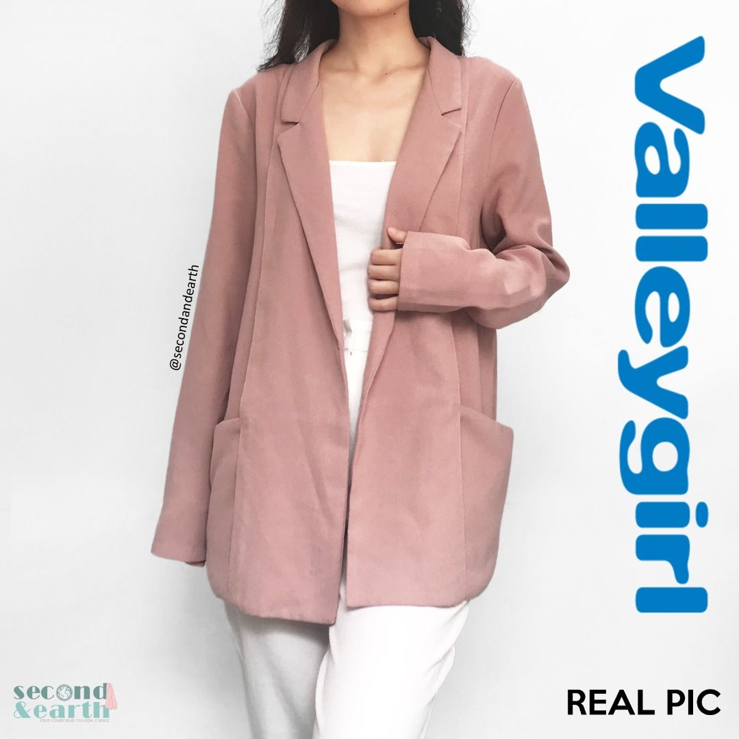 Valley Girl Blazer Oversized S M Luaran Kerja Lengan Panjang Jas Ceruti Merah Muda Polos Oversized Blazer Long Sleeve Dusty Rose Preloved Branded MM
