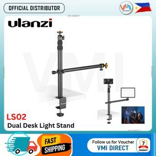 Vijim by Ulanzi LS02 Extendable Desk Mounting Aluminum Stand with Auxiliary Holding Arm Phone Camera Light Holder VMI Direct