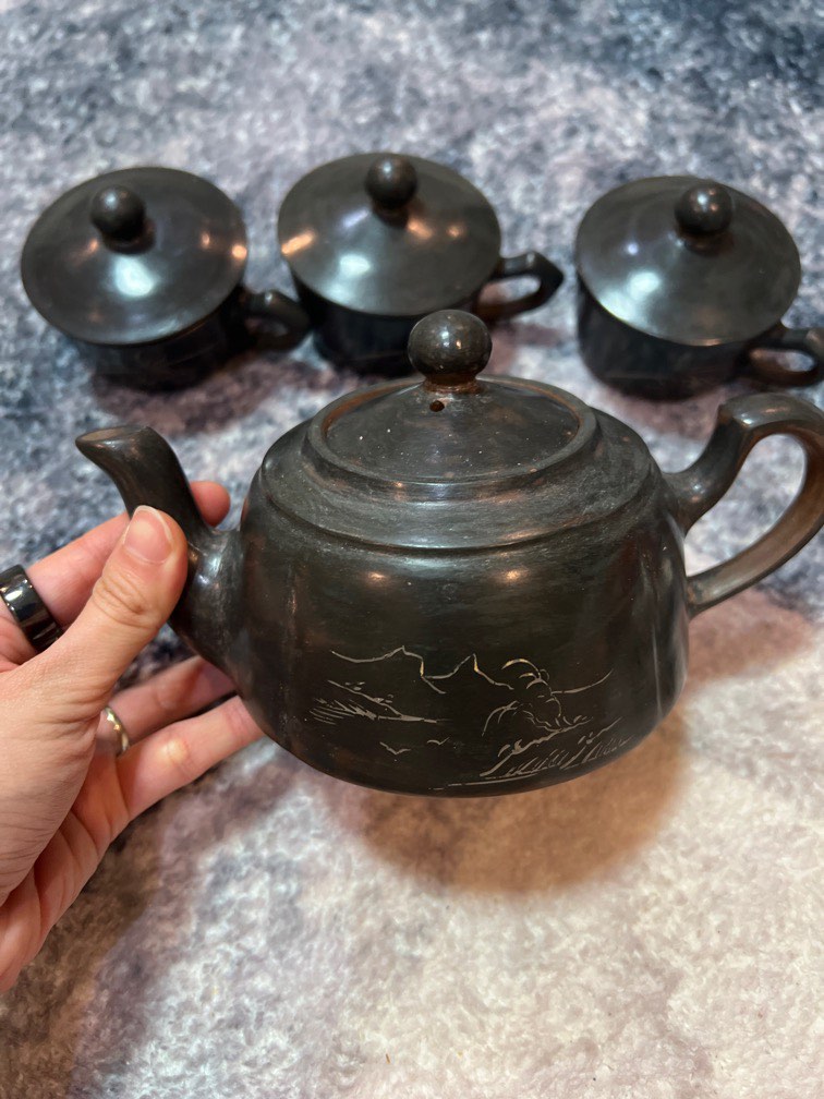 Vintage Clay Teapot Set, Furniture & Home Living, Kitchenware