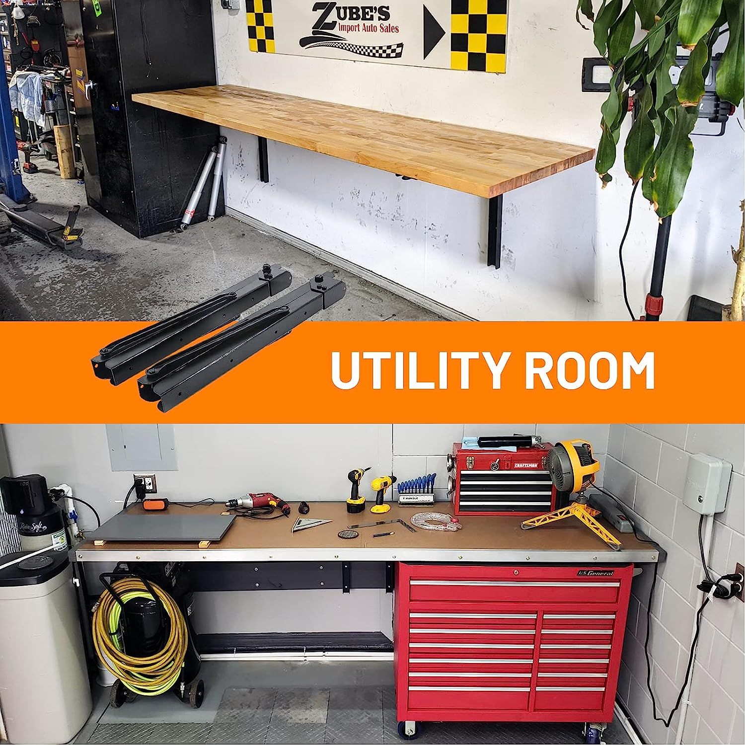 Wallmaster 24inch Folding Shelf Brackets Garage Heavy Duty Steel Max