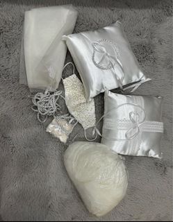 Wedding Essentials- pillows, veil, stocking, ribbon, mask