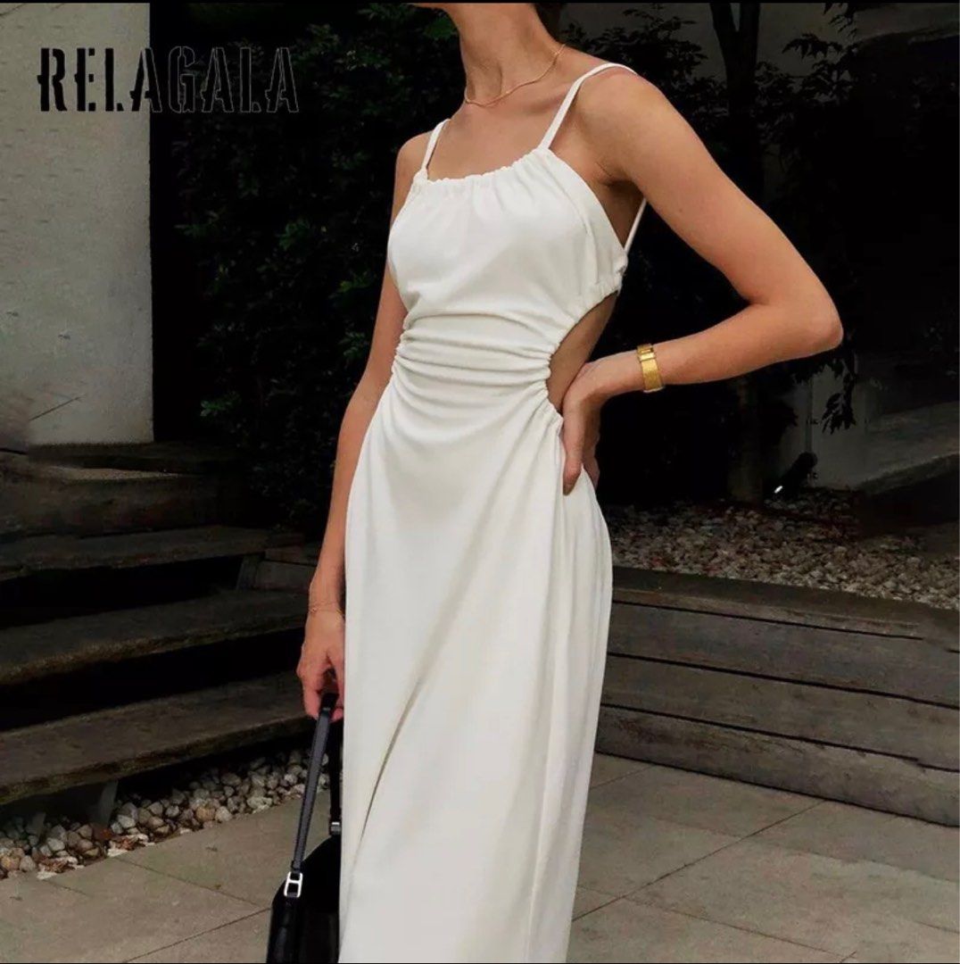White silk sales backless dress