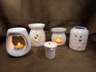 White Ceramic Candle Burner / Holder 5 pieces