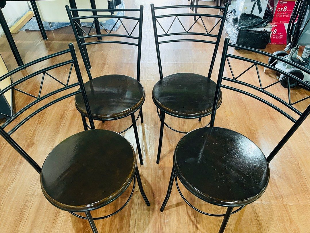 Wooden and steel dining chairs 4pcs Well used Furniture Home