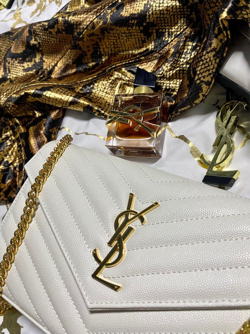 YSL Yves Saint Laurent WOC in white and gold